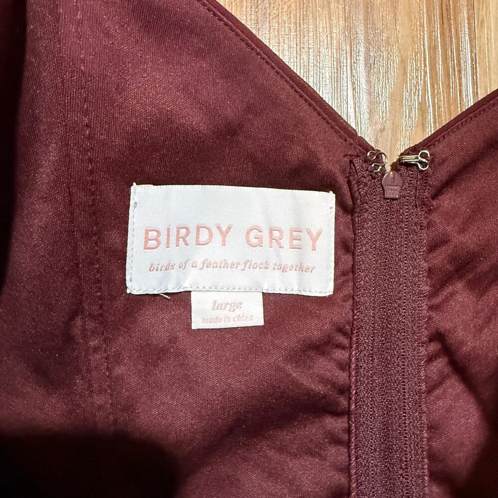 Birdy Grey Burgundy Maroon Chiffon Draped Shoulder Bridesmaid Dress Size Large - Picture 2 of 5
